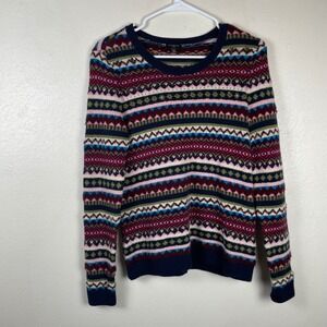Talbots Petites Fair Isle Beaded‎ Wool Blend Sweater Navy Multicolor SP